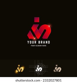 Letter iM or iN monogram logo with grid method design