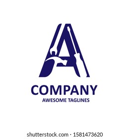 Letter A with Industrial repair tools vector logo concept