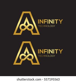 Letter A Infinity logo,Gold color, loops, Business Technology Logotype