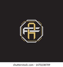 Letter initial AF A F FA monogram logo classic style with emblem hexagon line isolated on black background and gold silver colors combination