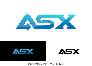 letra inicial ASX flecha concepto monograma logo azul degradado color