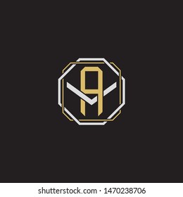 Letter initial AV A V VA monogram logo classic style with emblem hexagon line isolated on black background and gold silver colors combination