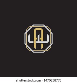 Letter initial AW A W WA monogram logo classic style with emblem hexagon line isolated on black background and gold silver colors combination