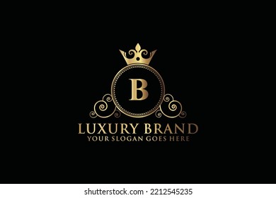 letter Initial B elegant luxury monogram logo or badge template with scrolls and royal crown, perfect for luxurious branding projects
