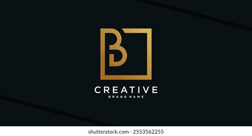 Letter initial B logo design with golden square concept. Premium Vector