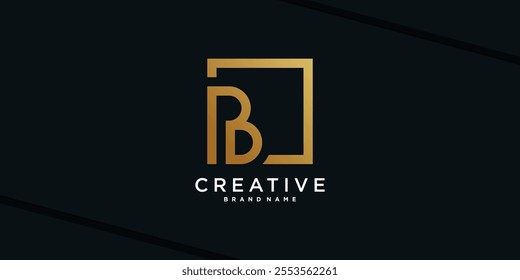 Letter initial B logo design with golden square concept. Premium Vector