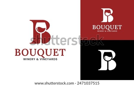 Letter Initial B Wine Glass Logo Design Template. Suitable for Bar Restaurant Cafe Winery Vineyard Pub Club Business Brand Company Logo Design.