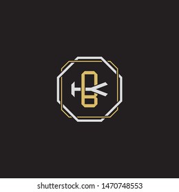 Letter initial BK B K KB monogram logo classic style with emblem hexagon line isolated on black background and gold silver colors combination