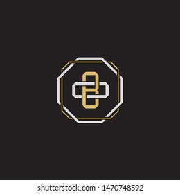 Letter initial BO B O OB monogram logo classic style with emblem hexagon line isolated on black background and gold silver colors combination
