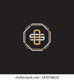 Letter initial BS B S SB monogram logo classic style with emblem hexagon line isolated on black background and gold silver colors combination
