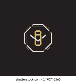 Letter initial BV B V VB monogram logo classic style with emblem hexagon line isolated on black background and gold silver colors combination