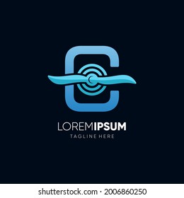 Letter Initial C Airplane Propeller Logo Design Vector Icon Graphic Emblem Illustration
