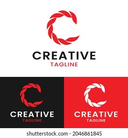 Plantilla de diseño del logotipo de resumen creativo de la carta inicial de C. Adecuado para Tecnología Deportes General Marca Empresa Empresa en Modelo de Diseño de Logotipo de Color Rojo Sencillo y Elegante.