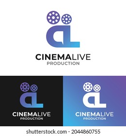 Letter Initial C L CL LC Camera Reel for Cinema Live Logo Design Template. Suitable for Video Film Movie Cinema Studio Production Creator Company Business Industry Simple Modern Hipster Logo Design