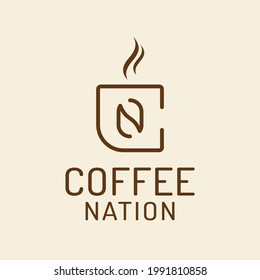 Letter Initial C N CN NC for Coffee Nation Logo Design Template. Suitable for Coffee Mocha Beverage Drink Shop Cafe Cafetaria Restaurant Bar Company Business Brand in Simple Line Style Logo Design.