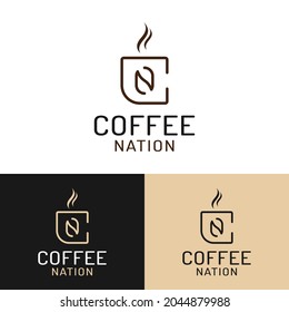 Letter Initial C N CN NC for Coffee Nation Logo Design Template. Suitable for Coffee Mocha Beverage Drink Shop Cafe Cafetaria Restaurant Bar Company Business Brand in Simple Line Style Logo Design.	