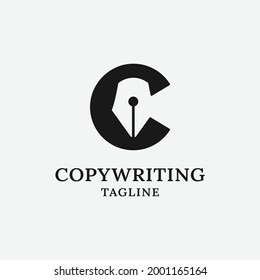 Letter Initial C Pen Copywriting in Negative Space Logo Design Template. Suitable for Copywriter Content Creator Author Writer Blogger Editor Business Brand Company in Simple Retro Hipster Logo Design