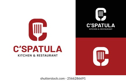 Letter Initial C Spatula Logo Design Template. Suitable for Restaurant Kitchen Bistro Cafe Catering Eatery Grill Barbeque or Chef Cook Kitchener Food Blogger Business Brand Company Logo Design