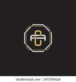 Letter initial CA C A AC monogram logo classic style with emblem hexagon line isolated on black background and gold silver colors combination