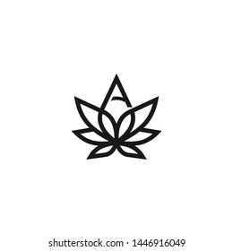 A Letter Initial with Cannabis or Hemp Leaf mark Organic Logo Template