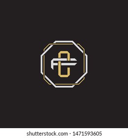 Letter initial CF C F FC monogram logo classic style with emblem hexagon line isolated on black background and gold silver colors combination