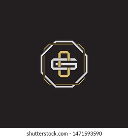 Letter initial CG C G GC monogram logo classic style with emblem hexagon line isolated on black background and gold silver colors combination