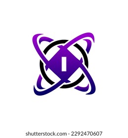 letter i initial circle technology logo design vector template