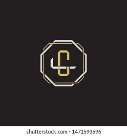 Letter initial CL C L LC monogram logo classic style with emblem hexagon line isolated on black background and gold silver colors combination