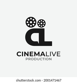 Letter Initial CL LC with Camera Reel for Cinema Live Logo Design Template. Suitable for Video Film Movie Cinema Studio Production Creator Company Business Industry Simple Modern Hipster Logo Design