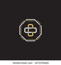 Letter initial CO C O OC monogram logo classic style with emblem hexagon line isolated on black background and gold silver colors combination