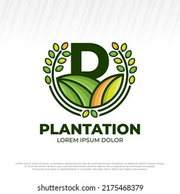 Letter Initial D Eco Green Farm Circle Logo Vector Vintage Icon, Flat Farm Logo, Natural Green Badge