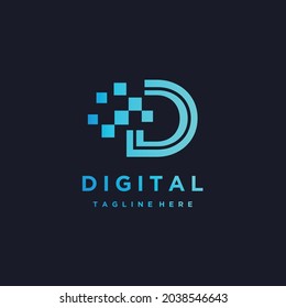 Letter Initial D Pixels Digital Logo Design Icon Vector Template