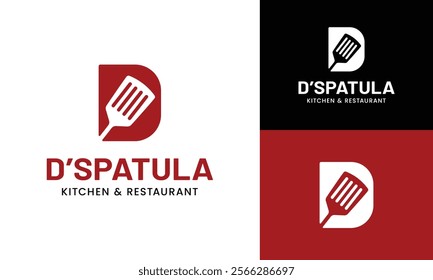 Letter Initial D Spatula Logo Design Template. Suitable for Restaurant Kitchen Bistro Cafe Catering Eatery Grill Barbeque or Chef Cook Kitchener Food Blogger Business Brand Company Logo Design