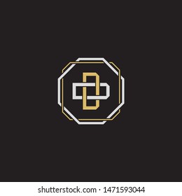 Letter initial DD D monogram logo classic style with emblem hexagon line isolated on black background and gold silver colors combination