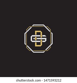 Letter initial DG D G GD monogram logo classic style with emblem hexagon line isolated on black background and gold silver colors combination