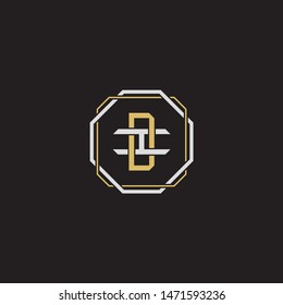 Letter initial DI D I ID monogram logo classic style with emblem hexagon line isolated on black background and gold silver colors combination