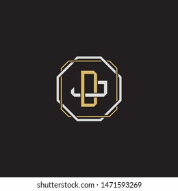 Letter initial DJ D J JD monogram logo classic style with emblem hexagon line isolated on black background and gold silver colors combination