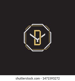 Letter initial DY D Y YD  monogram logo classic style with emblem hexagon line isolated on black background and gold silver colors combination