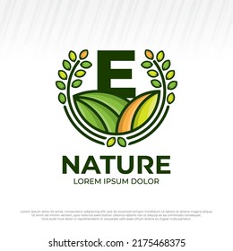Letter Initial E Eco Green Farm Circle Logo Vector Vintage Icon, Flat Farm Logo, Natural Green Badge