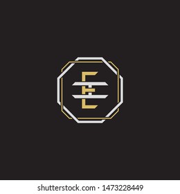 Letter initial EI E I IE monogram logo classic style with emblem hexagon line isolated on black background and gold silver colors combination