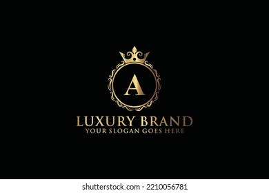 letter Initial A elegant luxury monogram logo or badge template with scrolls and royal crown, perfect for luxurious branding projects
