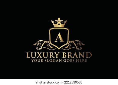carta Inicial Un elegante logotipo de lujoso monograma o plantilla de insignia con rollos y corona real, perfecto para proyectos de marca de lujo
