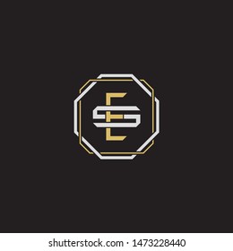 Letter initial ES E S SE monogram logo classic style with emblem hexagon line isolated on black background and gold silver colors combination