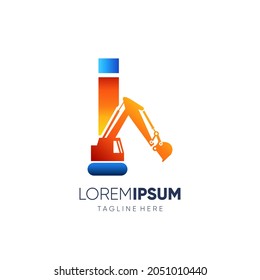 Letter I Initial Excavator Logo Design Vector Icon Graphic Illustration Background Template