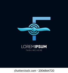 Letter Initial F Airplane Propeller Logo Design Vector Icon Graphic Emblem Illustration