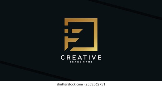 Letter initial F logo design with golden square concept. Premium Vector