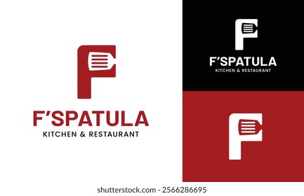 Letter Initial F Spatula Logo Design Template. Suitable for Restaurant Kitchen Bistro Cafe Catering Eatery Grill Barbeque or Chef Cook Kitchener Food Blogger Business Brand Company Logo Design