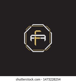Letter initial FA F A AF monogram logo classic style with emblem hexagon line isolated on black background and gold silver colors combination
