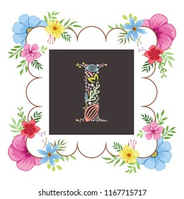 letter A initial with floral vector