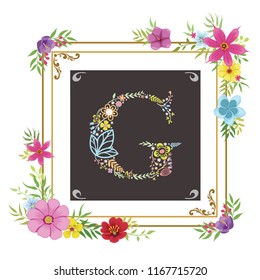 letter A initial with floral vector